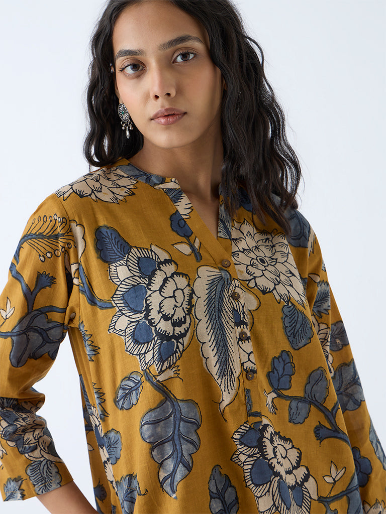 Westside Utsa Women's Mustard Foliage Printed Straight Kurta for Everyday Zoomed View