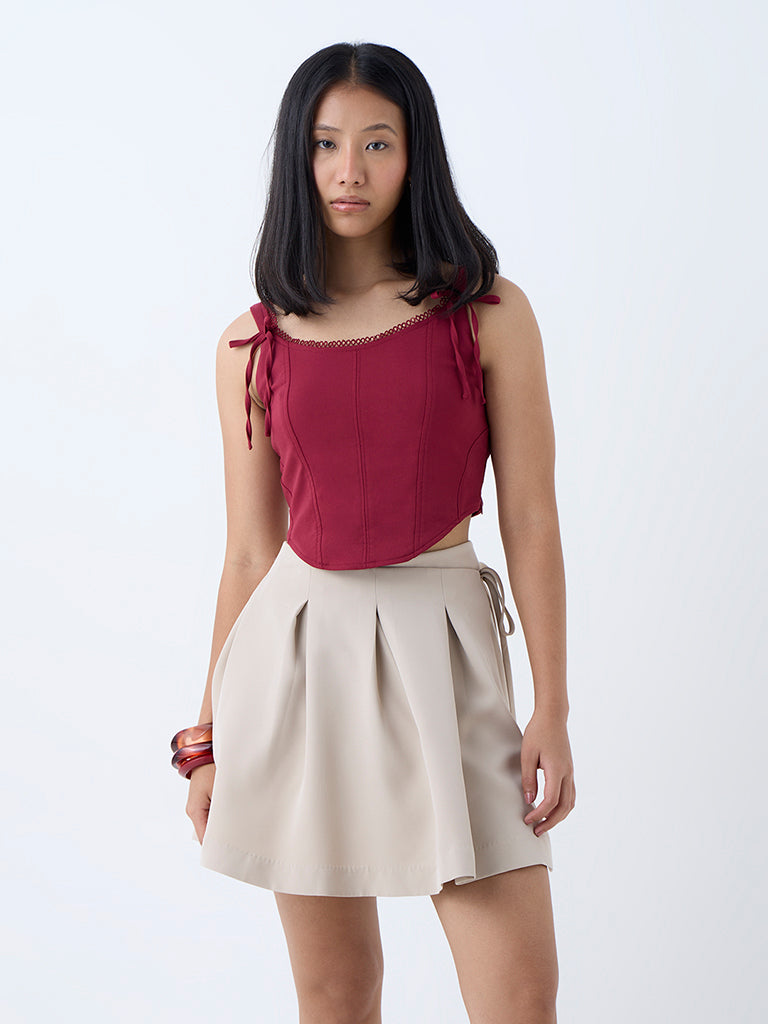 Westside Nuon Women's Burgundy Corset-Style Top for Casual Wear Front view