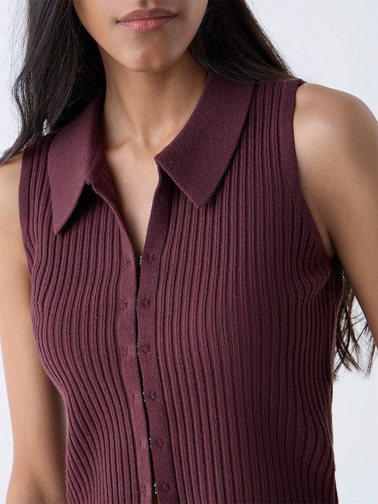 Nuon Brown Self-Striped Top