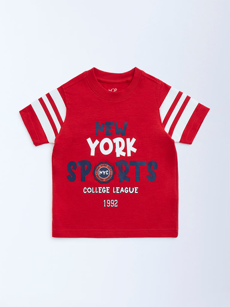 HOP Kids Boys Kids Boys Red Text Detailed Cotton T-Shirt