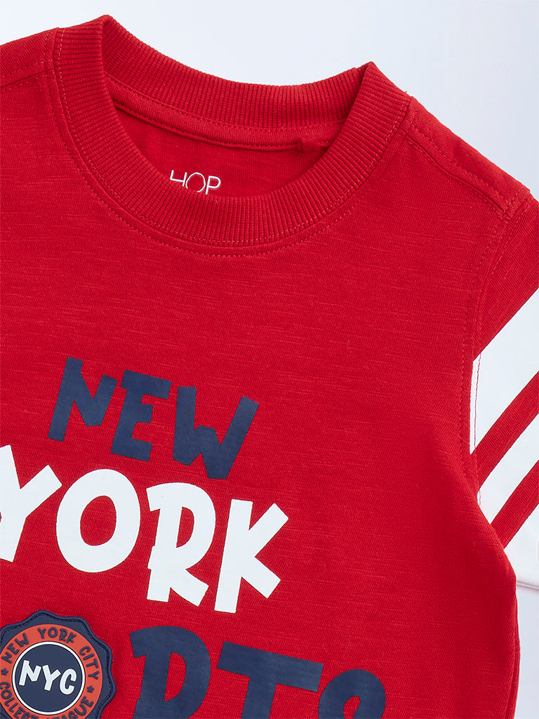 HOP Kids Boys Kids Boys Red Text Detailed Cotton T-Shirt