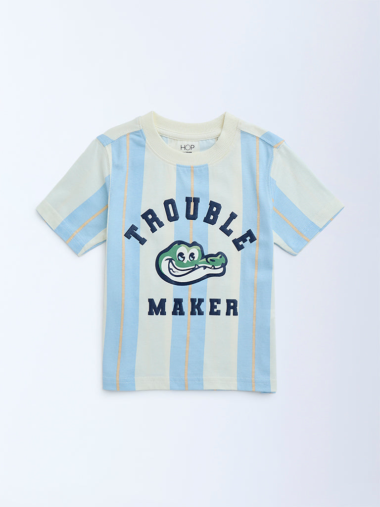 HOP Kids Boys Blue Striped Cotton T-Shirt