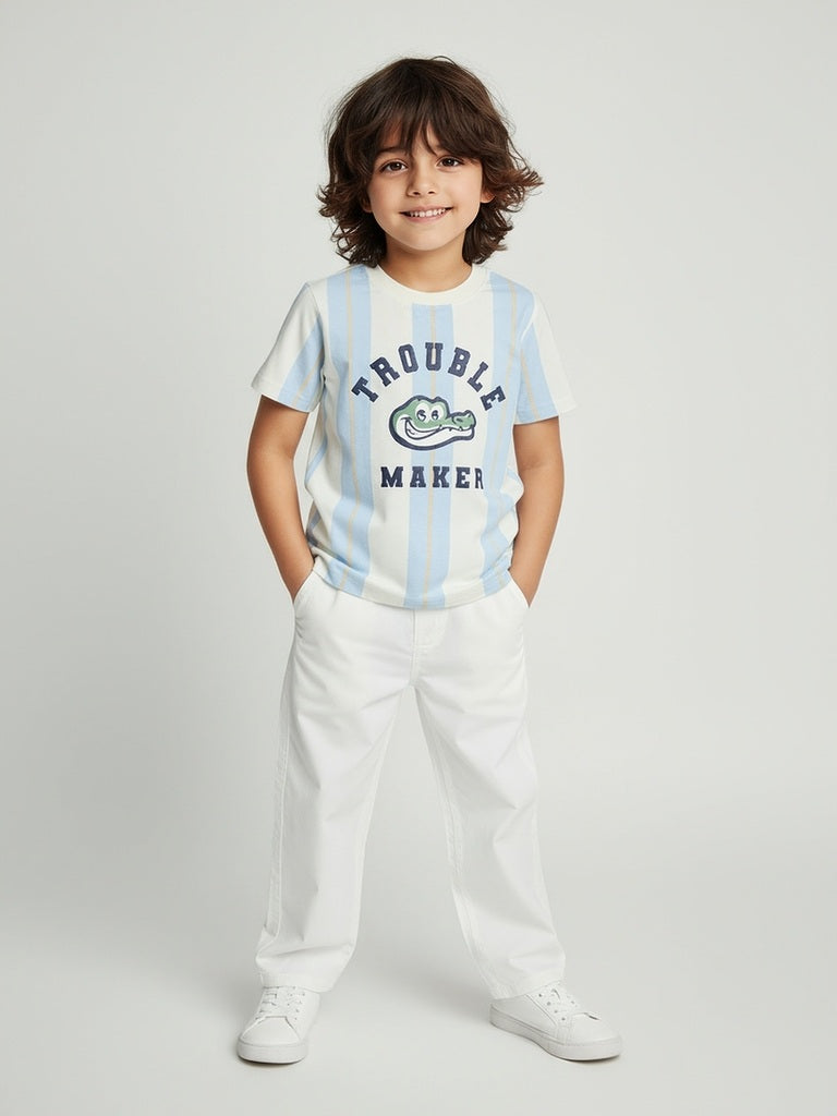 HOP Kids Boys Blue Striped Cotton T-Shirt