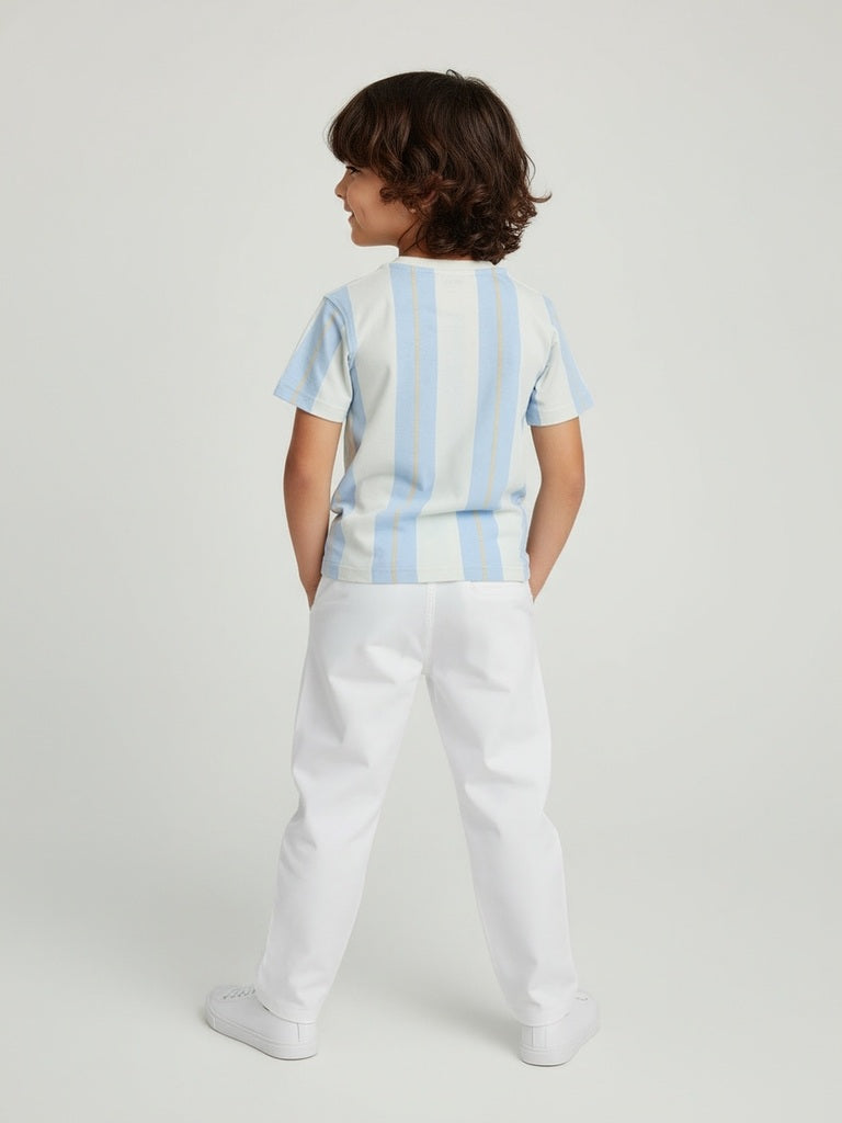 HOP Kids Boys Blue Striped Cotton T-Shirt