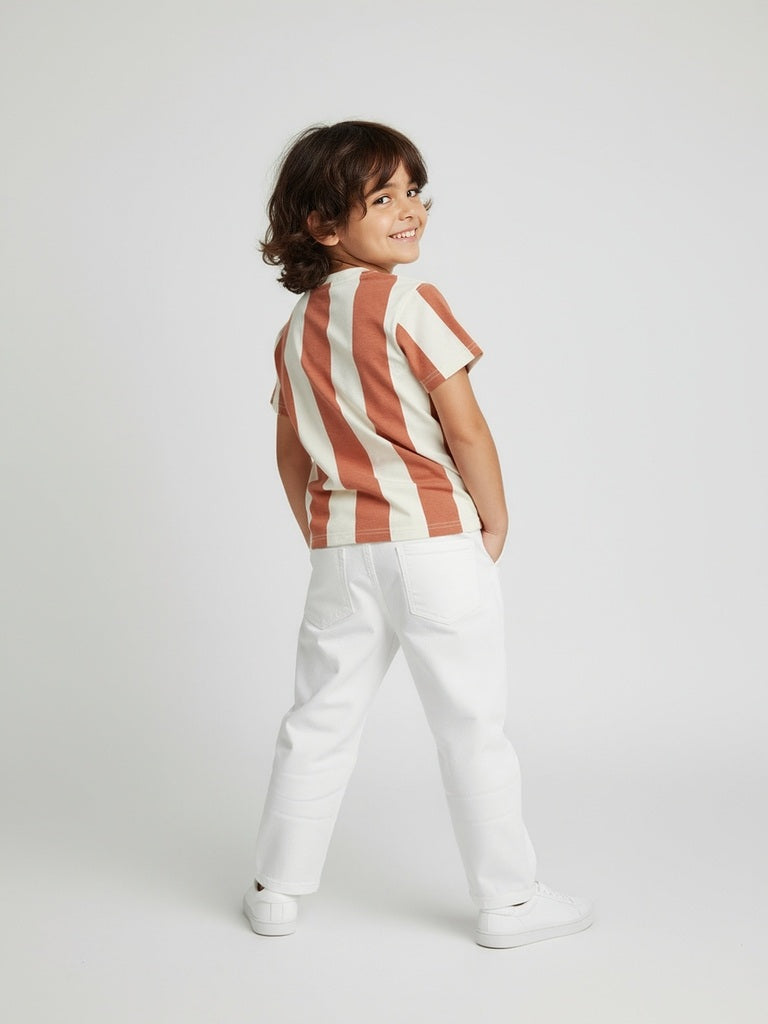 HOP Kids Boys Orange Striped Cotton T-Shirt