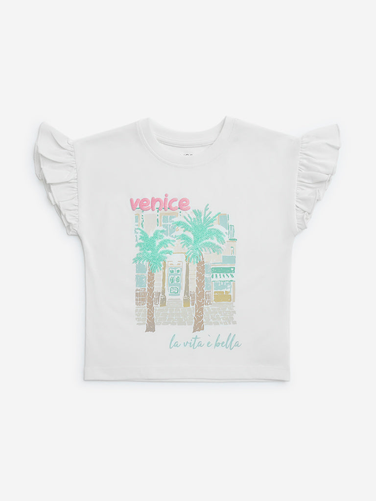 HOP Kids Girls White Holiday-Themed Cotton Top