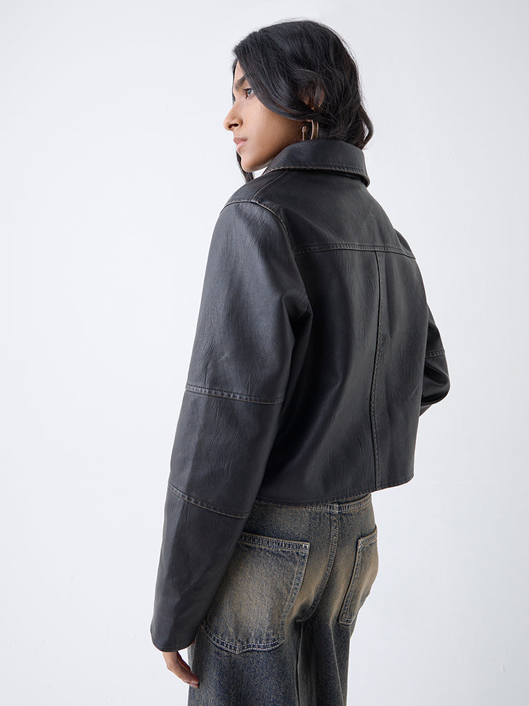 Nuon Brown Faux-Leather Jacket