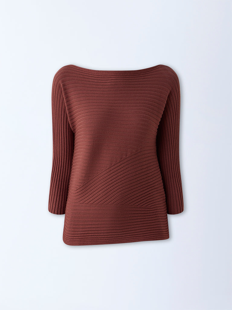 Wardrobe Brown Self-Striped Top