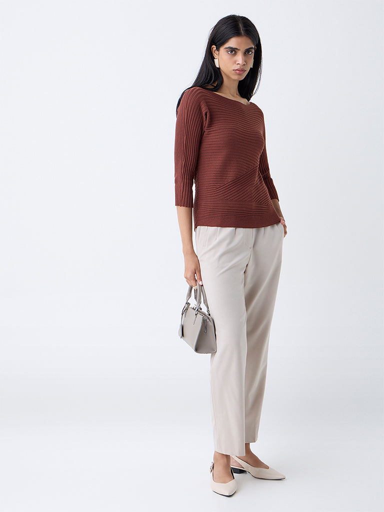 Wardrobe Brown Self-Striped Top