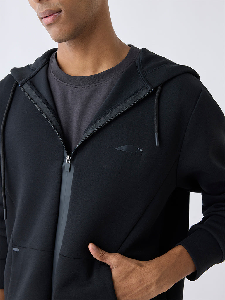 Studiofit Black Relaxed-Fit Hooded Jacket