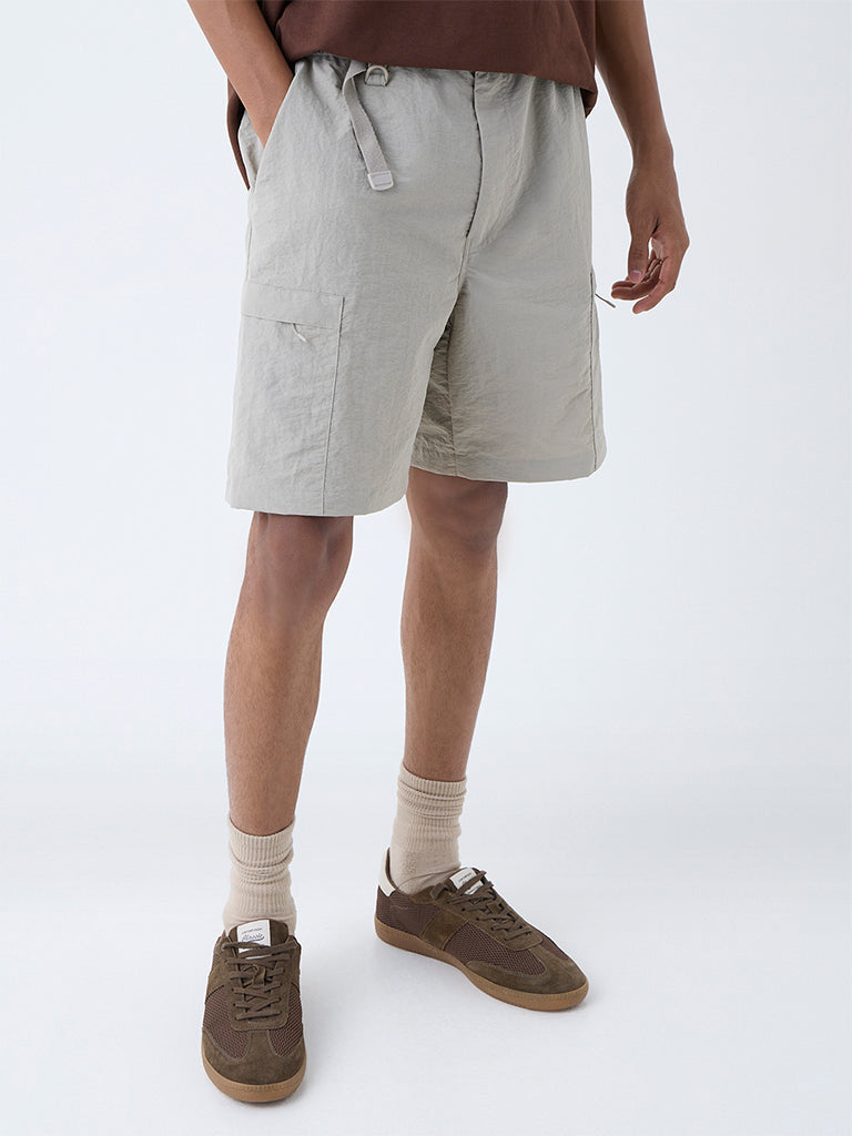Westside Studiofit Men's Taupe Relaxed-Fit Mid-Rise Shorts for Sports Wear Front View