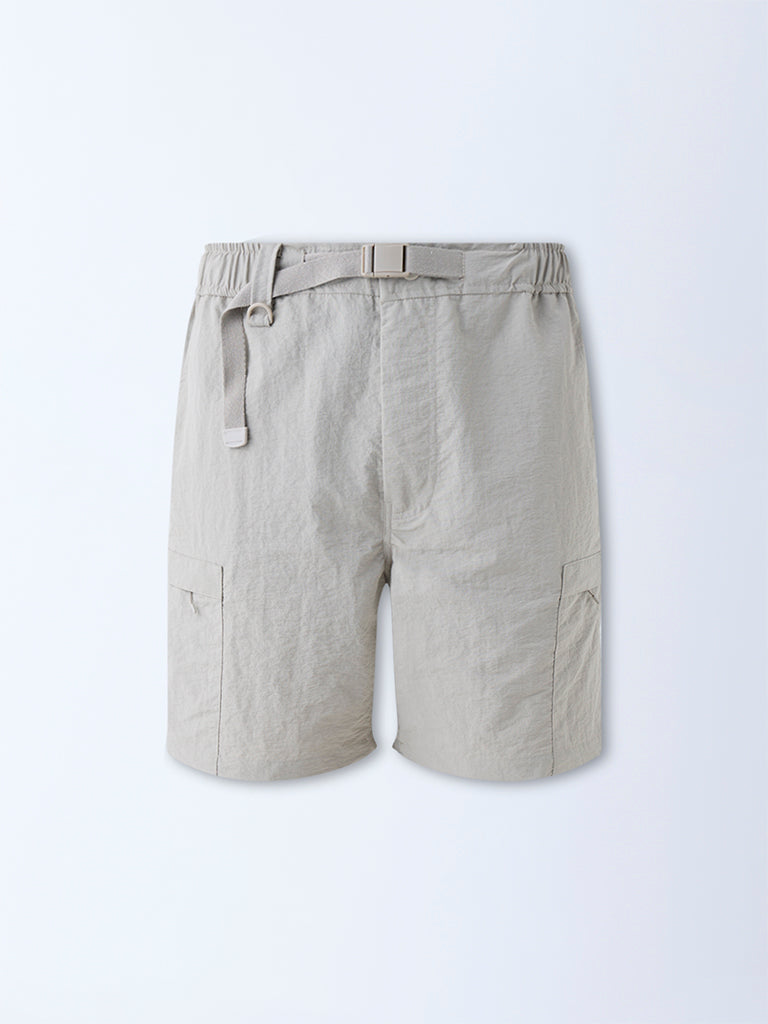 Westside Studiofit Men's Taupe Relaxed-Fit Mid-Rise Shorts for Sports Wear Flatly