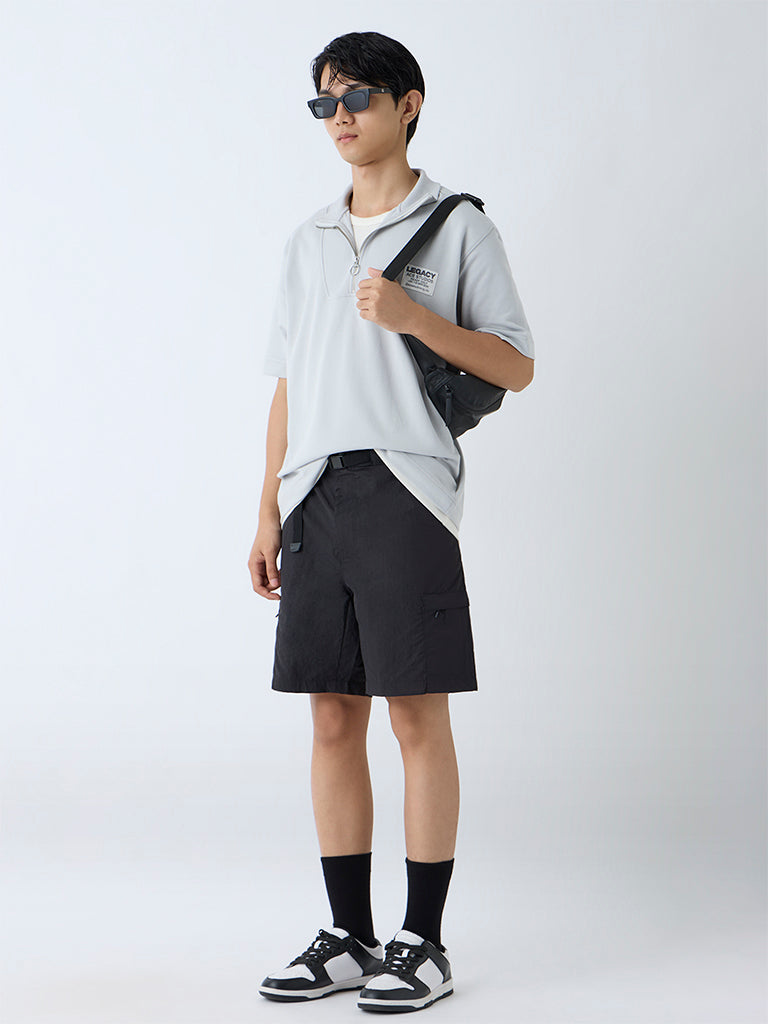 Westside Studiofit Men's Black Solid Relaxed-Fit Mid-Rise Shorts for Sports Wear Full View