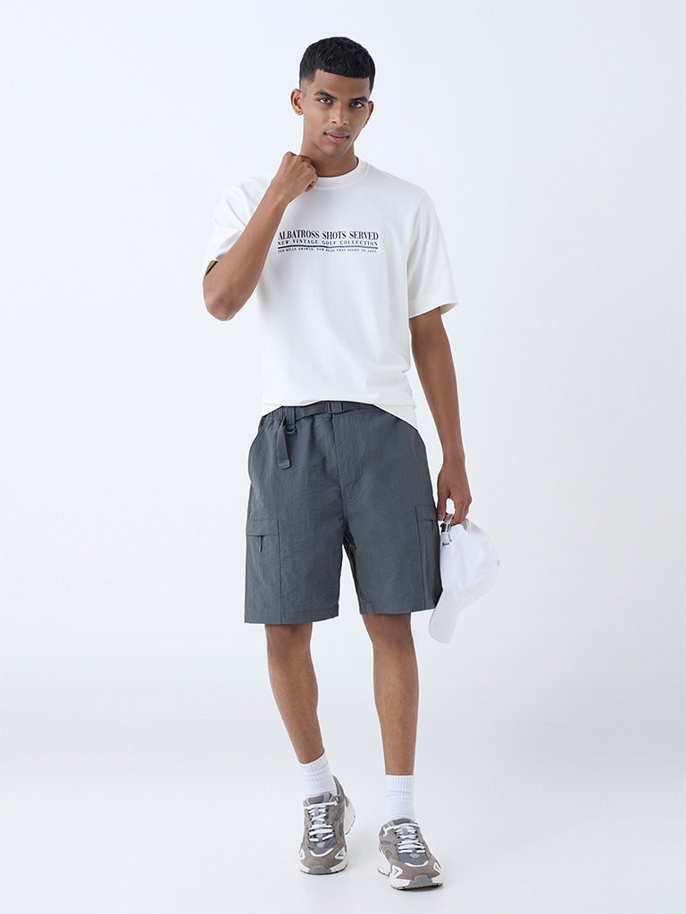 Westside Studiofit Men's Dark Grey Relaxed-Fit Mid-Rise Shorts for Sports Wear Full View