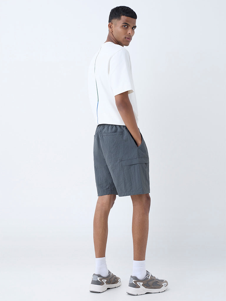 Westside Studiofit Men's Dark Grey Relaxed-Fit Mid-Rise Shorts for Sports Wear Back View