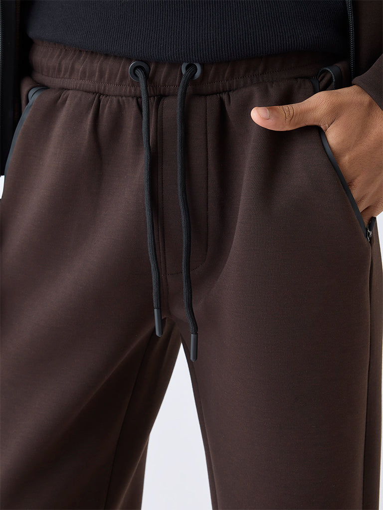 Studiofit Dark Brown Relaxed-Fit Mid-Rise Track Pants