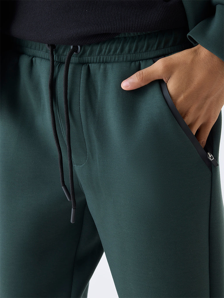 Studiofit Green Solid Relaxed-Fit Mid-Rise Track Pants