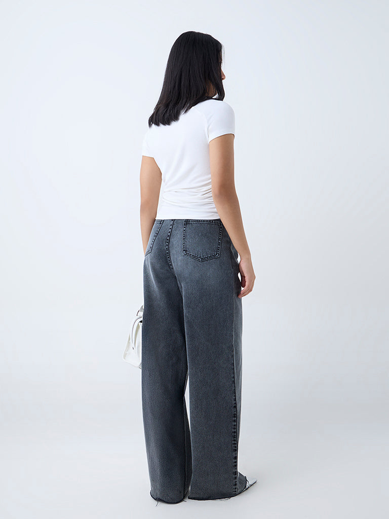 Nuon Grey Faded Relaxed-Fit High-Rise Jeans