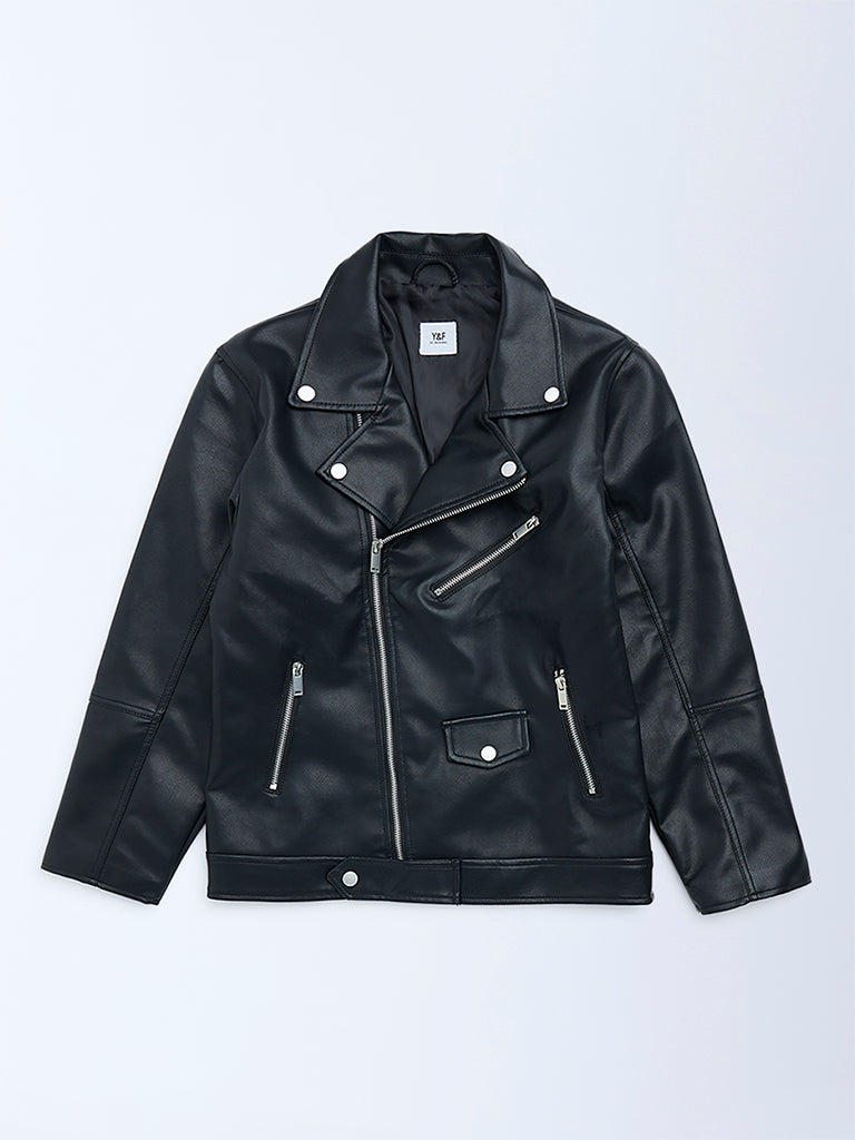Boys Black Faux-Leather Jacket