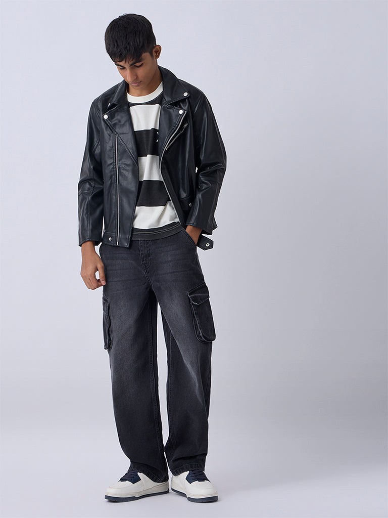 Boys Black Faux-Leather Jacket