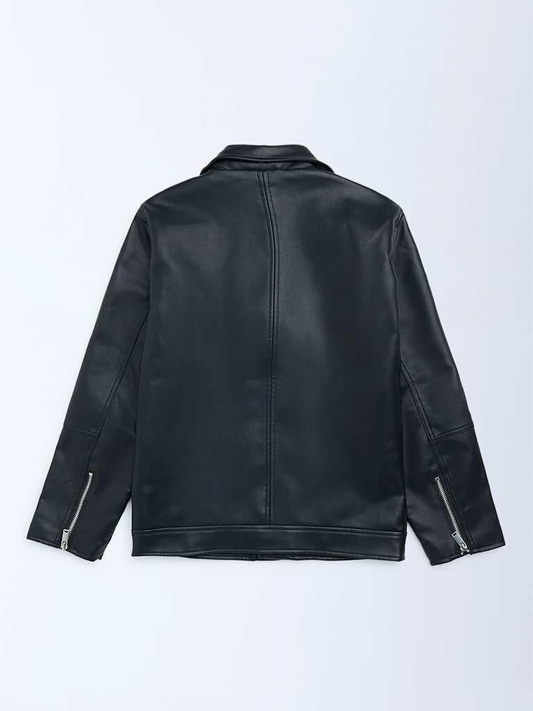 Boys Black Faux-Leather Jacket