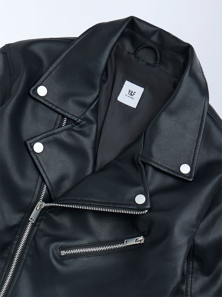 Boys Black Faux-Leather Jacket