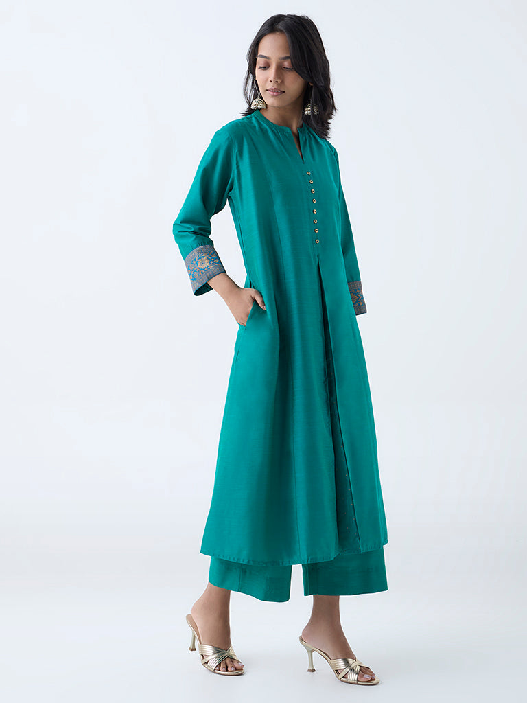 Westside Utsa Women's Green Solid A-Line Kurta for Work Wear Full View