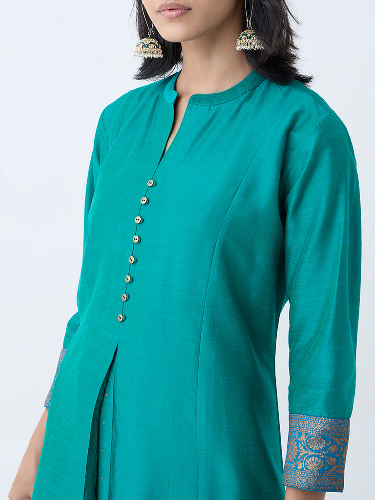 Westside Utsa Women's Green Solid A-Line Kurta for Work Wear Zoomed View