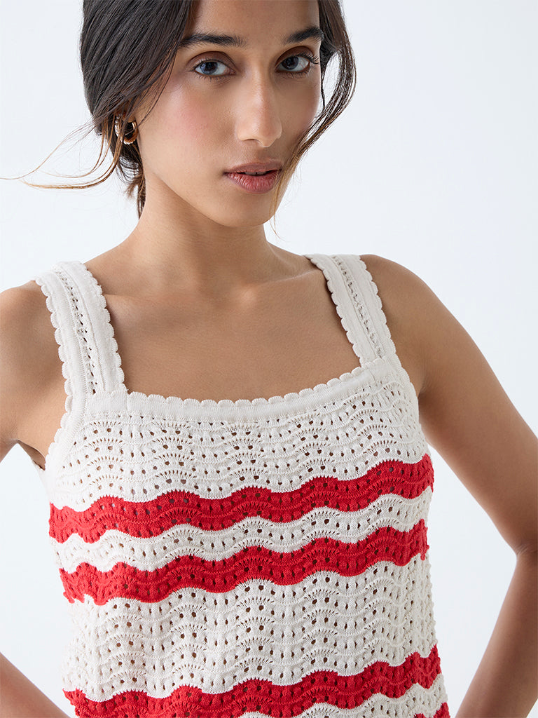 Westside LOV Women's White Knit-Textured Cotton-Blend Top for Casual Wear Zoomed View