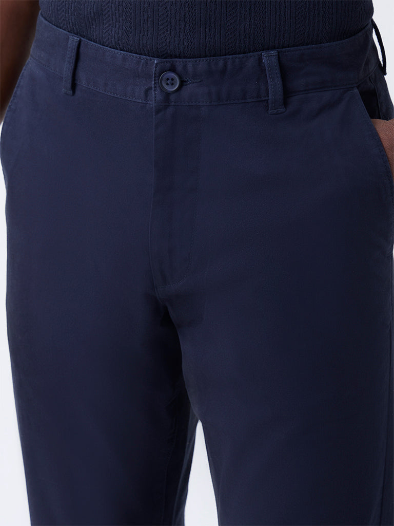 WES Casuals Navy Slim-Fit Mid-Rise Cotton-Blend Chinos