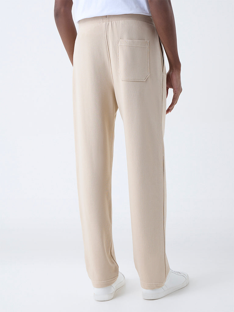 WES Casuals Beige Relaxed-Fit Cotton-Blend Track Pants