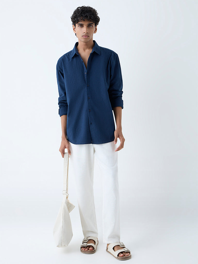 Westside ETA Men's Navy Solid Relaxed-Fit Cotton Shirt for Casual Wear Full View