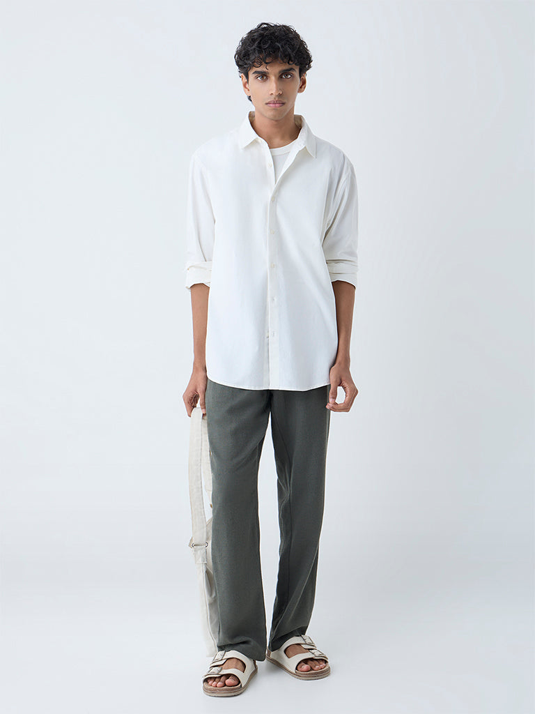 Westside ETA Men's White Solid Relaxed-Fit Cotton Shirt for Casual Wear Full View