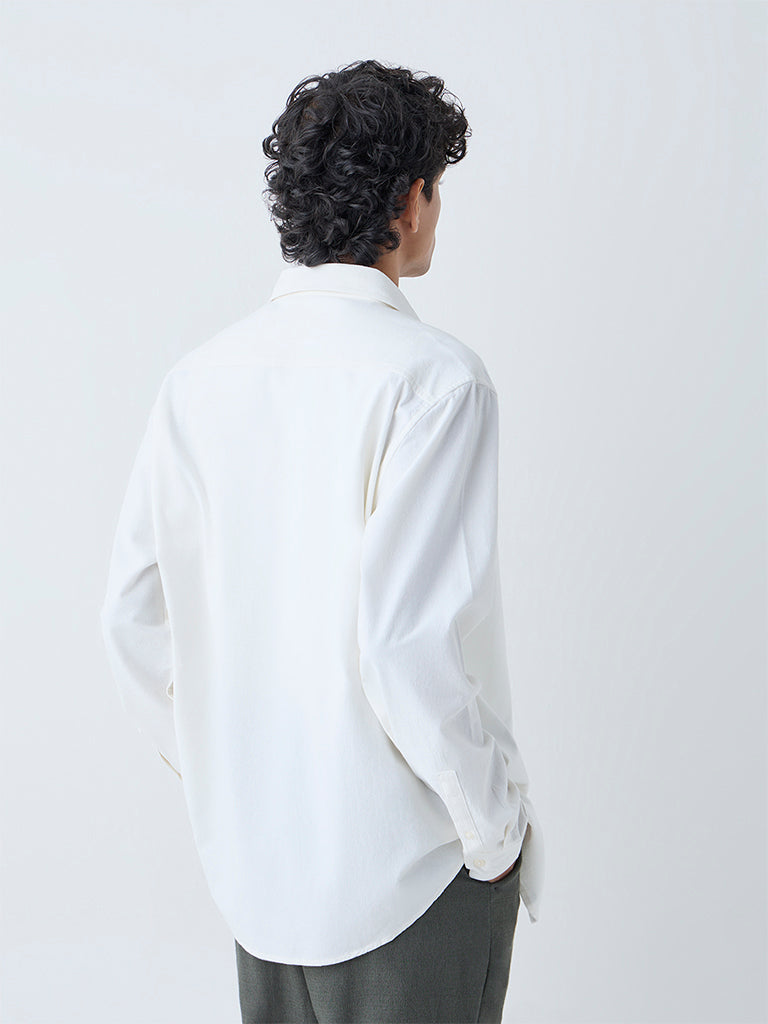 Westside ETA Men's White Solid Relaxed-Fit Cotton Shirt for Casual Wear Back View