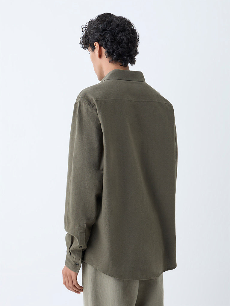 Westside ETA Men's Olive Relaxed-Fit Cotton Shirt for Casual Wear Back View