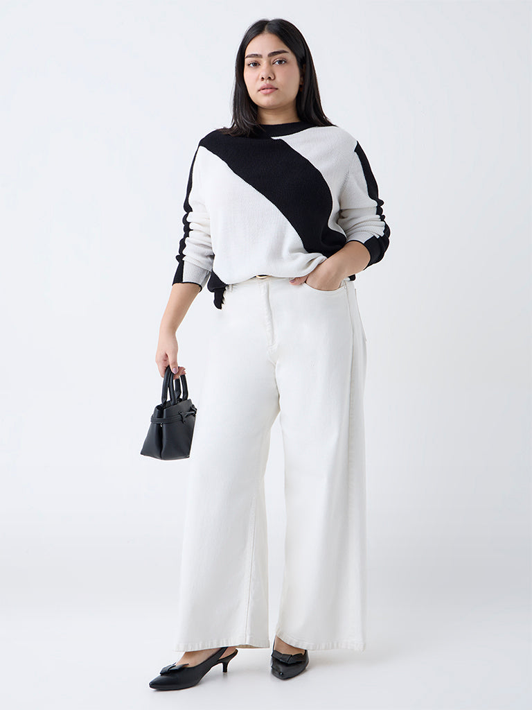 Gia Black Colour-Blocked Knit-Textured Sweater
