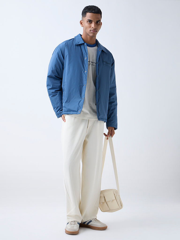 Nuon Blue Solid Relaxed-Fit Jacket