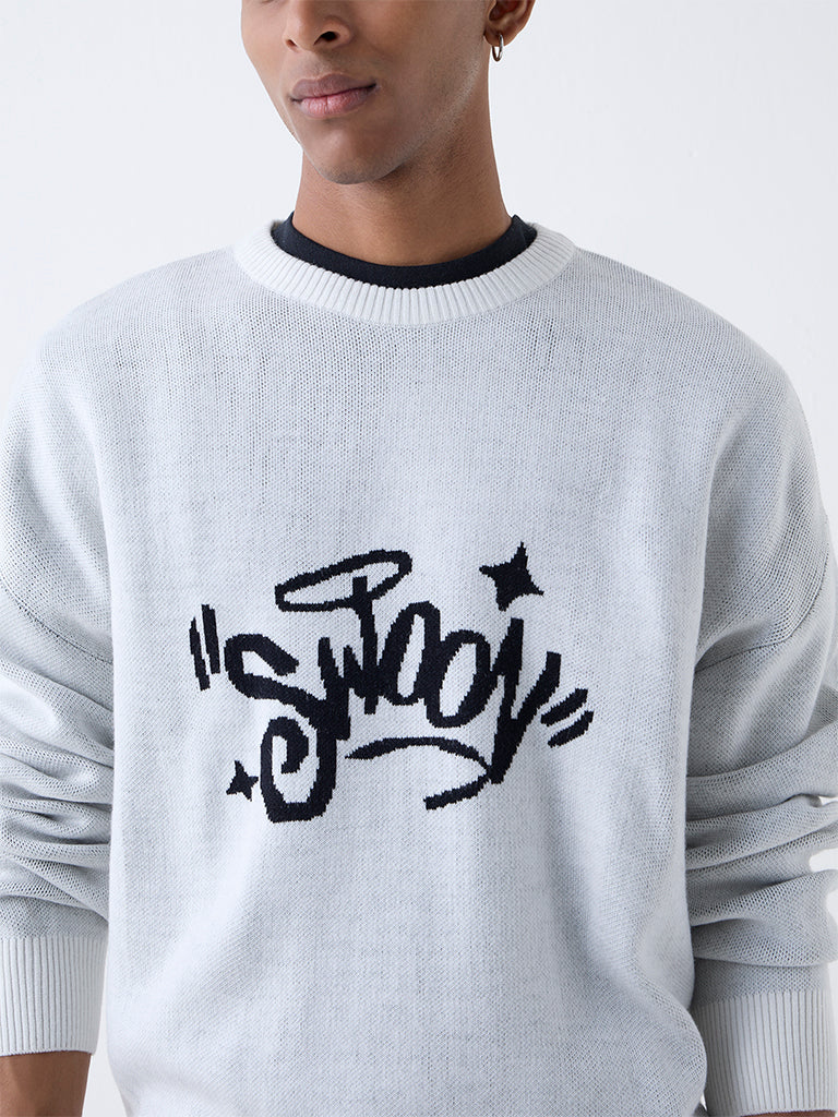 Nuon Light Grey Typographic Relaxed-Fit Sweater