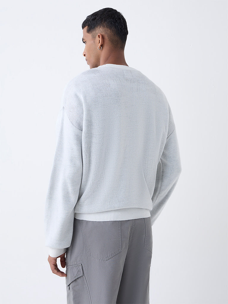 Nuon Light Grey Typographic Relaxed-Fit Sweater