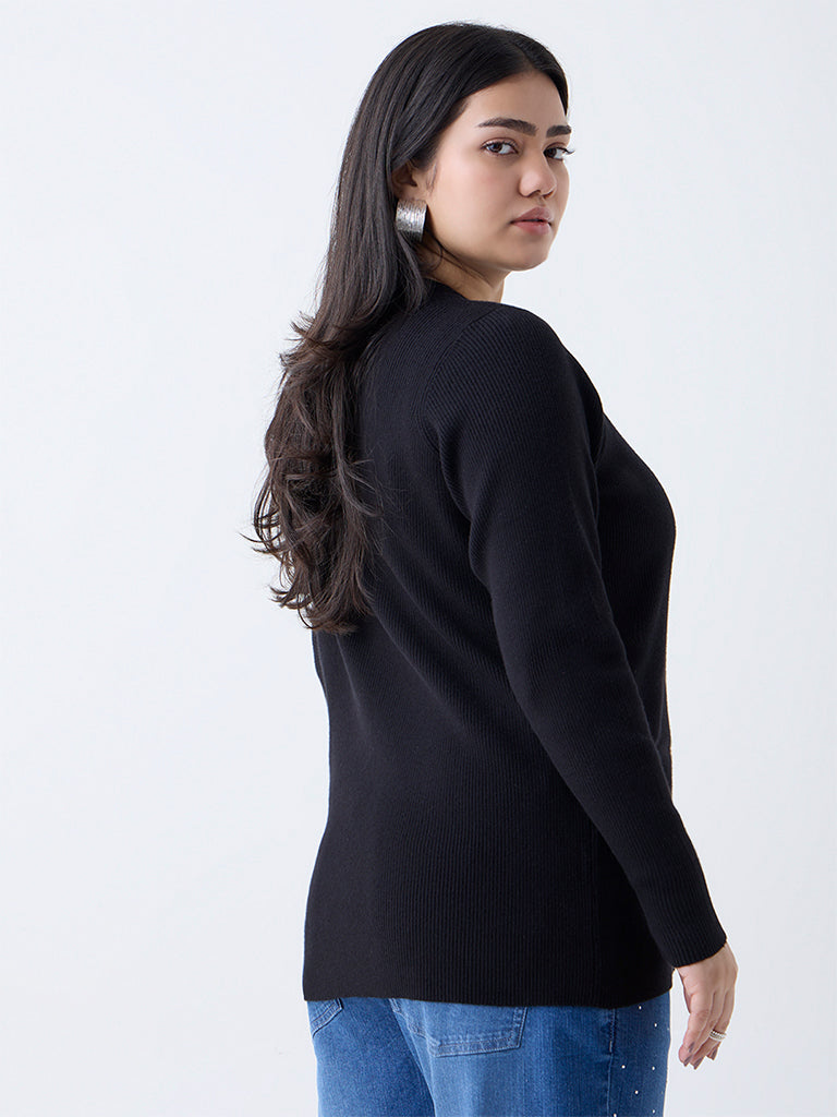 Gia Black Ribbed-Textured Sweater