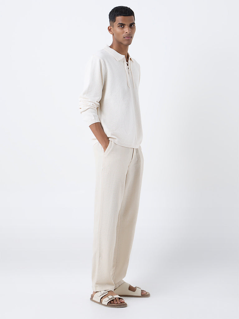 ETA Off-White Textured Relaxed-Fit Cotton-Blend Sweater