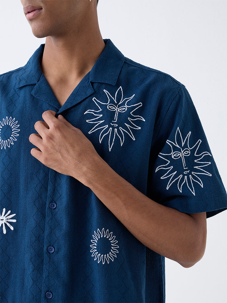 ETA Navy Embroidered Relaxed-Fit Shirt