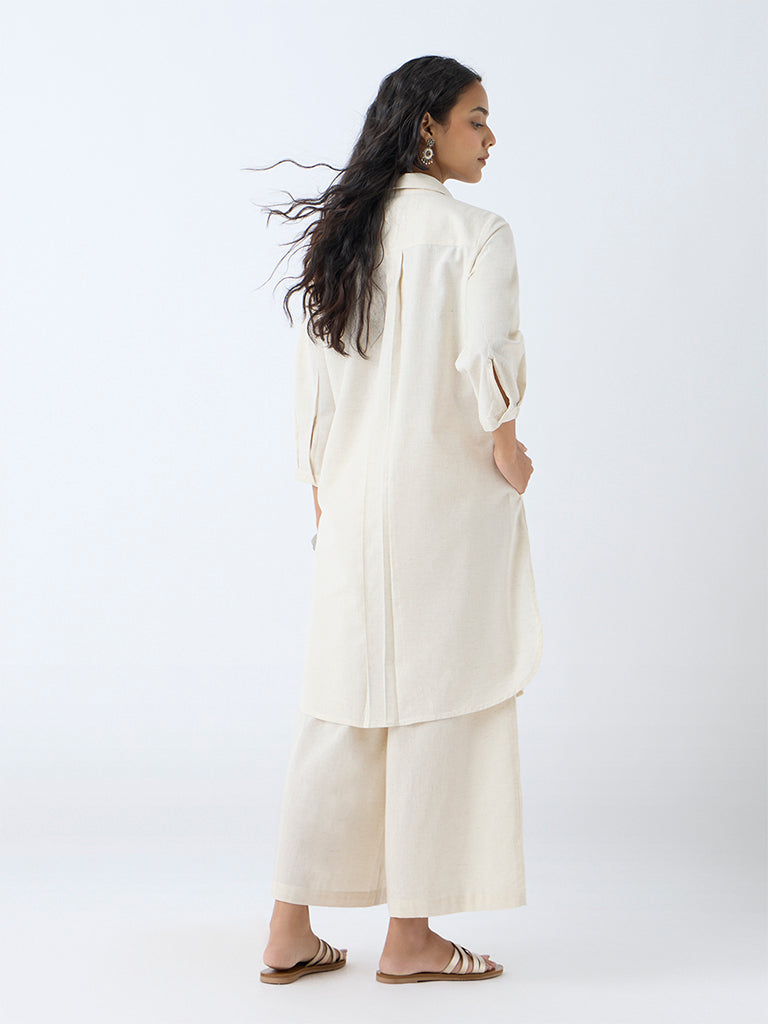 Westside Utsa Women's Off-White Embroidered Straight Cotton-Blend Kurta for Work Wear Back View
