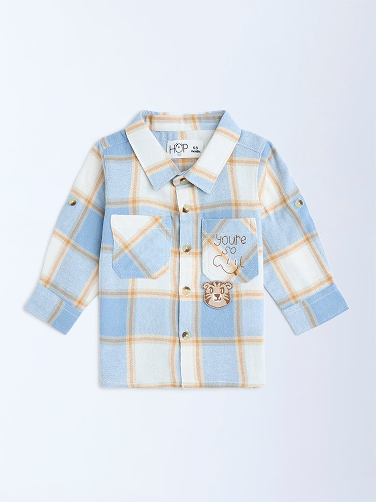 HOP Baby Boys Blue Checkered Cotton Shirt