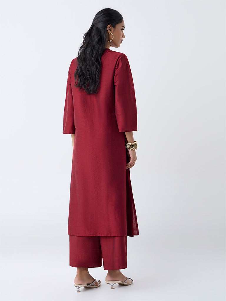Utsa Red Zari Embroidered A-Line Kurta