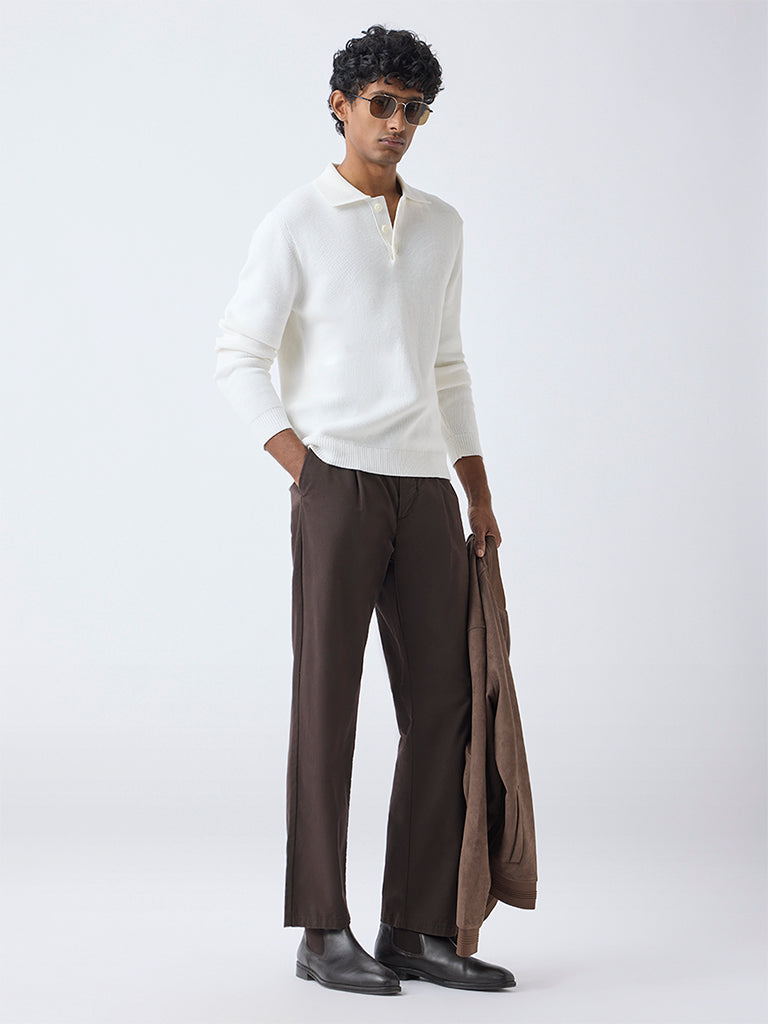 Ascot Off-White Relaxed-Fit Cotton Polo Sweater