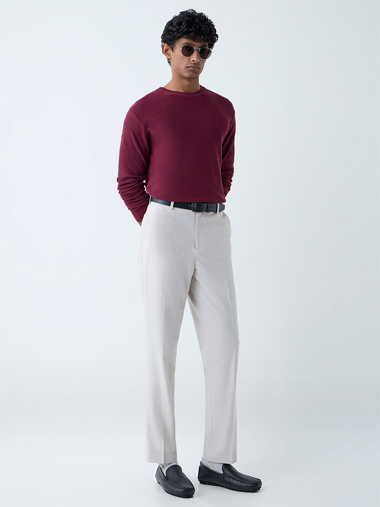 Westside WES Formals Men's Maroon Slim-Fit Sweater for Winter Wear Full View
