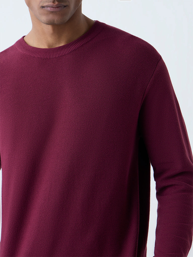 Westside WES Formals Men's Maroon Slim-Fit Sweater for Winter Wear Zoomed View