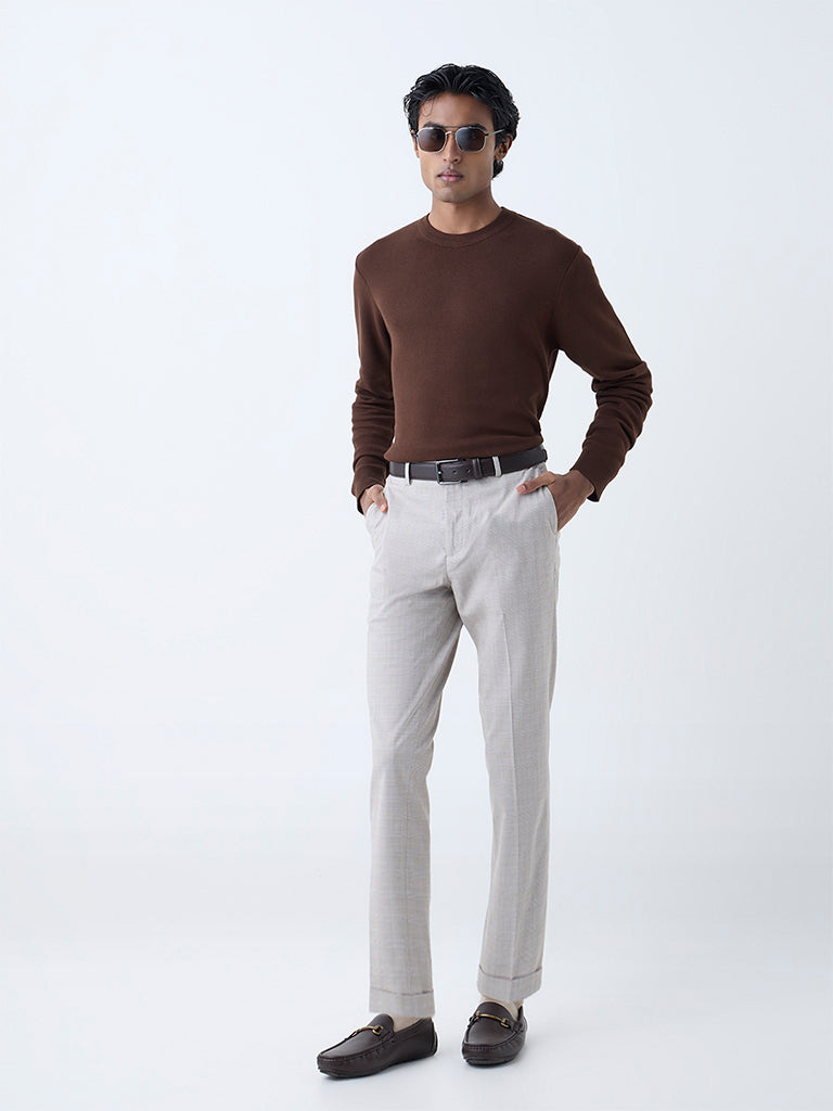 Westside WES Formals Men's Dark Brown Slim-Fit Sweater for Winter Wear Full View