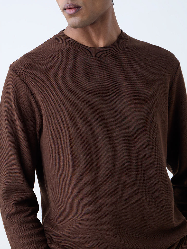 Westside WES Formals Men's Dark Brown Slim-Fit Sweater for Winter Wear Zoomed View